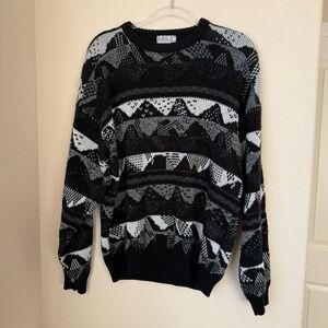 AREA by TAG Vintage 90s Graphic Knit Sweater XL | Black White Acrylic